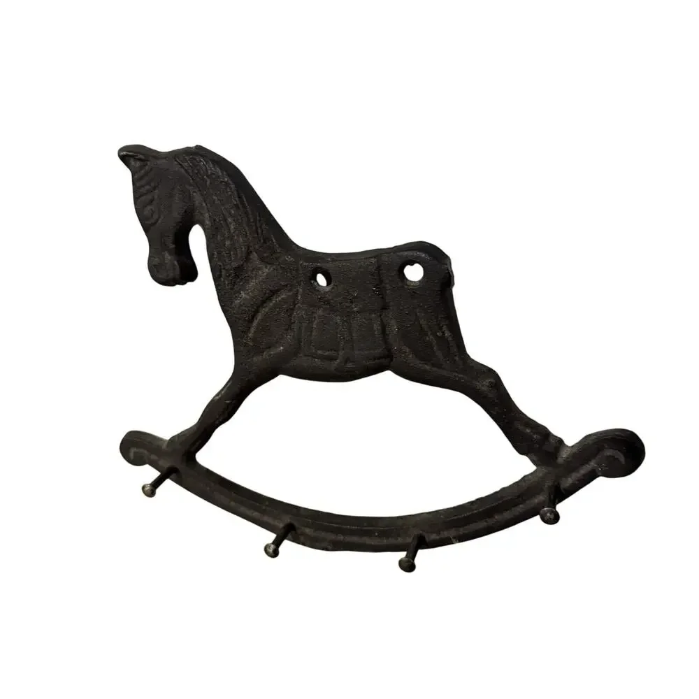 VTG Cast Iron Rocking Horse Wall Mount 4 Hook Hat Key Hanger Home Decor 8x6 BUB